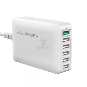 RAVPower Qualcomm Quick Charge 3.0 60W 12A 6-Port USB Charging Station with iSmart Technology, White