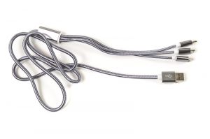 Кабель PowerPlant 2.1A 3-в-1 USB AM - Type-C/Lightning/Micro, 1.2м, серый CA910663