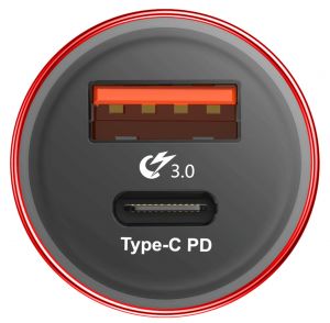 АЗП Baseus USB Car Charger Small Screw USB 3.0+USB-C 36W Red