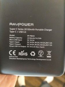 УМБ RAVPower USB C Power Bank 20100mAh Type C Port iSmart Data Transfer, 30W for Laptops, MacBook, Black RP-PB059