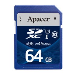 Карта памяти Apacer 64GB SDHC UHS-I 95/45 Class10 (AP64GSDXC10U3-R)