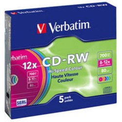 Диск CD Verbatim 700Mb 12X SlimBox 5шт Color (43167) ― 