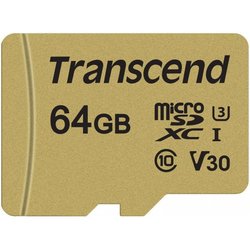 Карта памяти Transcend 64GB microSDHC class 10 UHS-I U3 V30 (TS64GUSD500S) ― 