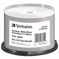 Диск DVD Verbatim 4.7Gb 16X CakeBox 50шт Print-SILVE (43645)