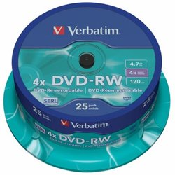 Диск DVD Verbatim 4.7Gb 4x CakeBox 25 шт silver (43639) ― 