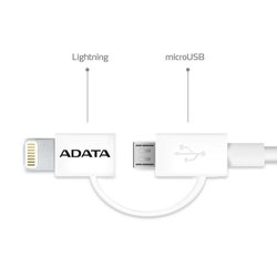 Дата кабель USB 2.0 – 2in1 Micro USB + Lightning 1.0m ADATA (AMFI2IN1-100CM-CWH)