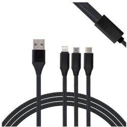 Дата кабель USB 2.0 AM to Lightning + Micro 5P + Type-C 1.25m black Vinga (VRC86125BK)