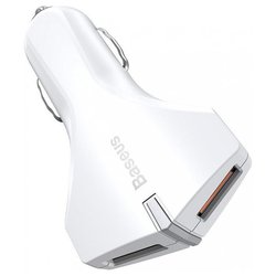 Автомобильное ЗУ для мобильных телефонов, планшетов Baseus USB Car Charger Small Rocket QC3.0 2xUSB 3A White (CCALL-RK02)