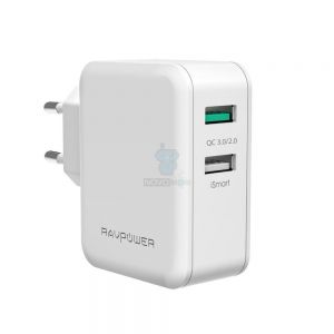 RAVPower USB Qualcomm Quick Charge 3.0 (4X Faster) 30W Dual USB Plug Wall Charger, White RP-PC006WH