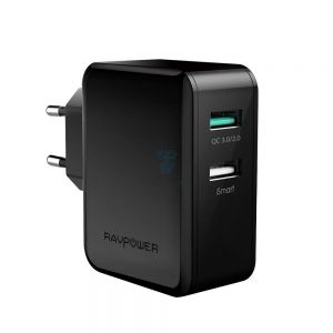 RAVPower USB Qualcomm Quick Charge 3.0 (4X Faster) 30W Dual USB Plug Wall Charger, Black