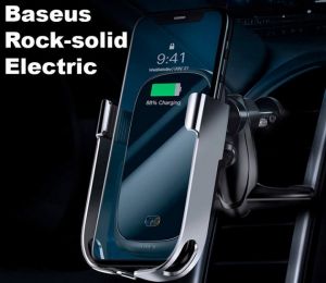 Тримач для мобiльного з БЗП Baseus Rock-solid Electric Holder Wireless charger kit Silver