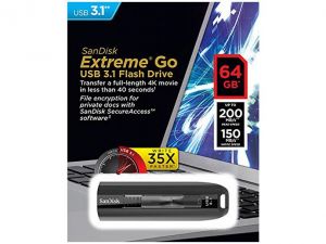 USB 3.1 SanDisk Extreme GO 64Gb (R-200Mb/s, W-150Mb/s) Black