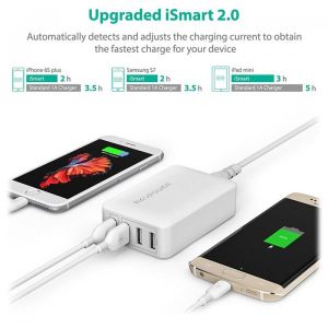 RAVPower USB Qualcomm Quick Charge 3.0 40W 4-Port Desktop Charging Station, White