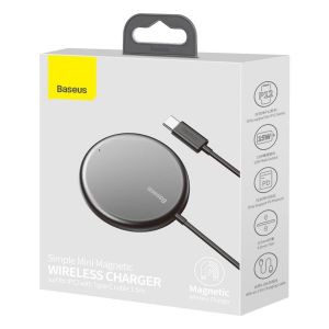 БЗП Baseus Simple Mini Magnetic Wireless Charger For IP12 with Type-C Cable Black