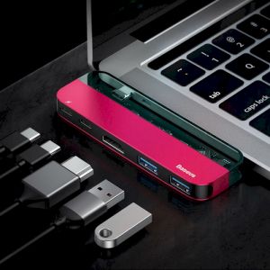 USB-Hub Baseus Transparent Series Type-C Multifunctional HUB Adapter Red