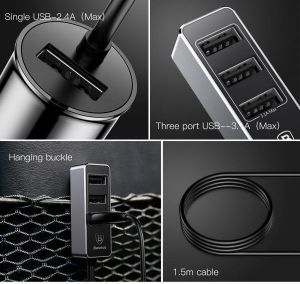 АЗП Baseus Enjoy Together Four Interfaces Output Patulous Car Charger 5.5A Dark grey
