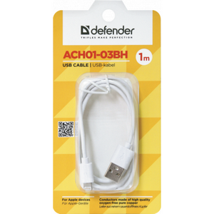 Дата кабель USB 2.0 AM to Lightning 1.0m ACH01-03BH white Defender (87479)