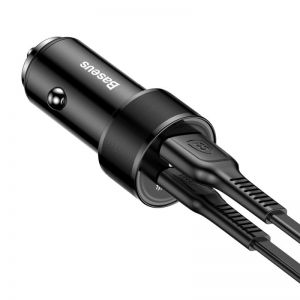 АЗП Baseus Car Charger Small Screw Series USB+Type-C 3.4A + USB-C/Lightning Cable Black