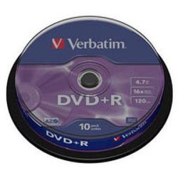 Диск DVD+R Verbatim 4.7Gb 16X CakeBox 10шт Silver (43498)