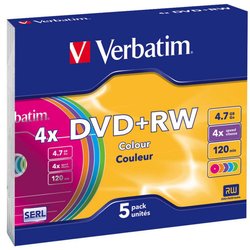 Диск DVD+RW Verbatim 4.7Gb 4x SlimCase 5шт Color (43297) ― 