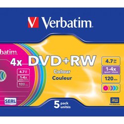 Диск DVD+RW Verbatim 4.7Gb 4x SlimCase 5шт Color (43297)