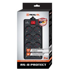 Сетевой фильтр питания REAL-EL REAL-EL RS-8 PROTECT, 3m, black (EL122300022)