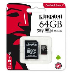 Карта памяти Kingston 64GB microSDXC class 10 UHS-I Canvas Select (SDCS/64GB)