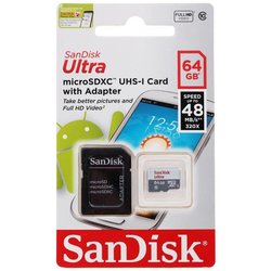 Карта памяти SANDISK 64GB microSD Class 10 UHS-I Ultra (SDSQUNS-064G-GN3MA)