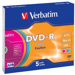 Диск DVD Verbatim 4.7Gb 16X Slim case 5 шт Color (43557) ― 