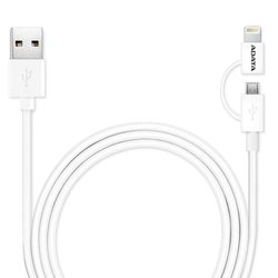 Дата кабель USB 2.0 – 2in1 Micro USB + Lightning 1.0m ADATA (AMFI2IN1-100CM-CWH)