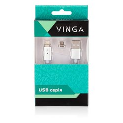 Дата кабель USB 2.0 AM to Micro 5P+Lightning 1.0m Vinga (Magnetic 2in1)