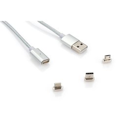Дата кабель USB 2.0 AM to Type-C+Micro 5P+Lightning 1.0m Vinga (Magnetic 3in1) ― 