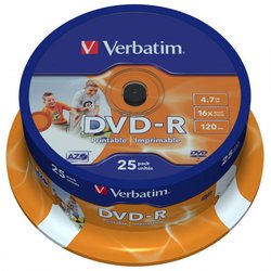 Диск DVD Verbatim 4.7Gb 16X CakeBox 25шт Printable (43538) ― 