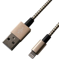 Дата кабель USB 2.0 AM to Lightning 1.0m MFI, YellowBlack/Gold Grand-X (FL01YBG) ― 
