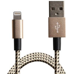 Дата кабель USB 2.0 AM to Lightning 1.0m MFI, YellowBlack/Gold Grand-X (FL01YBG)