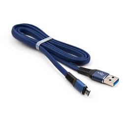 Дата кабель USB 2.0 AM to Micro 5P 1m flat nylon blue Vinga (VCPDCMFNB1B)