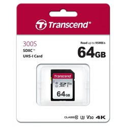 Карта памяти Transcend 64GB SDXC class 10 UHS-I U3 V30 (TS64GSDC300S)
