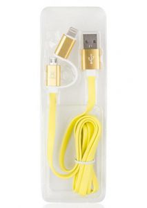 Дата кабель USB 2.0 AM to Lightning + Micro 5P 1.0m flat yellow Vinga (VRC791Y)